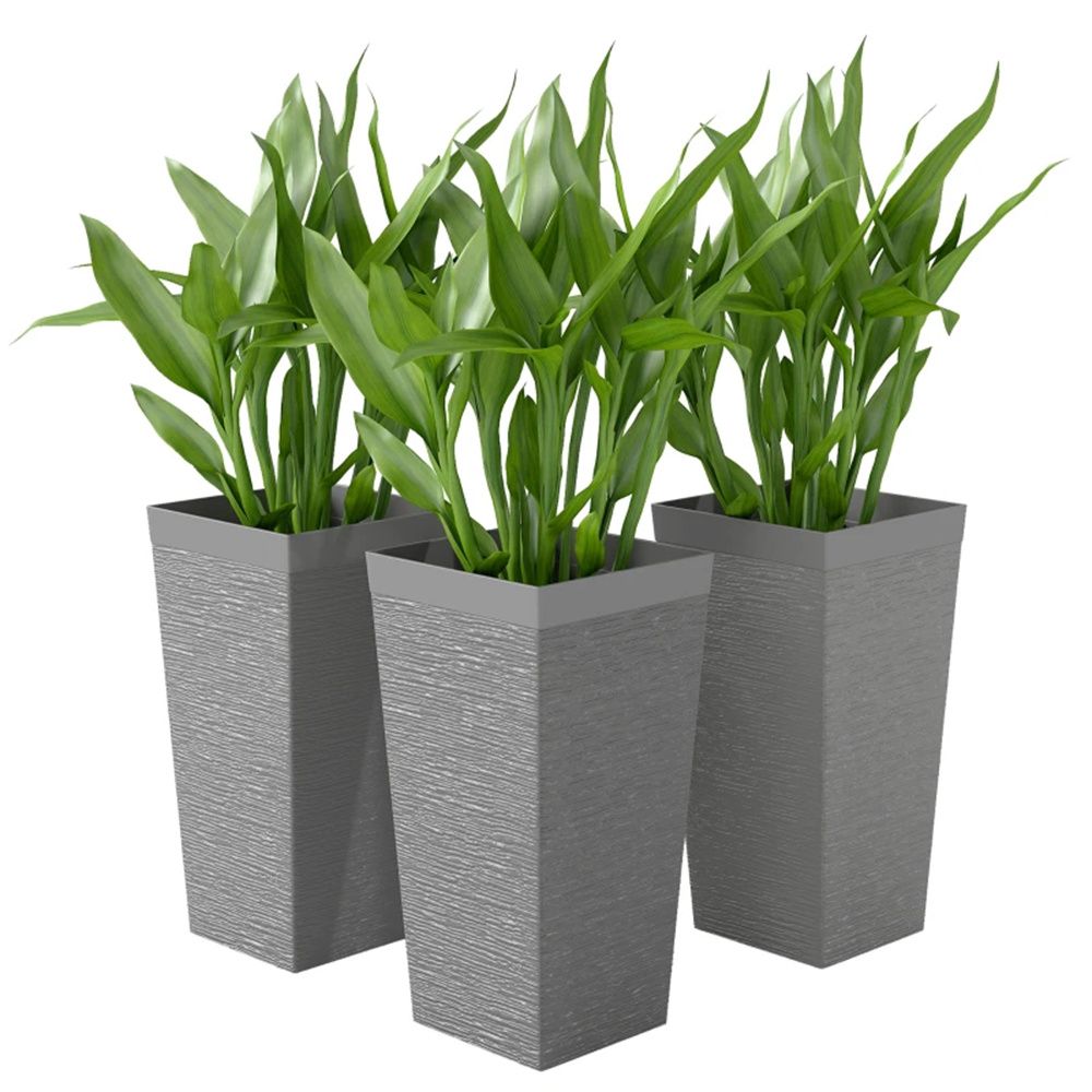 A set of 3 outdoor flower pots, conical flower pots, gray, very suitable for deep rooted plants or small trees - HearthHub