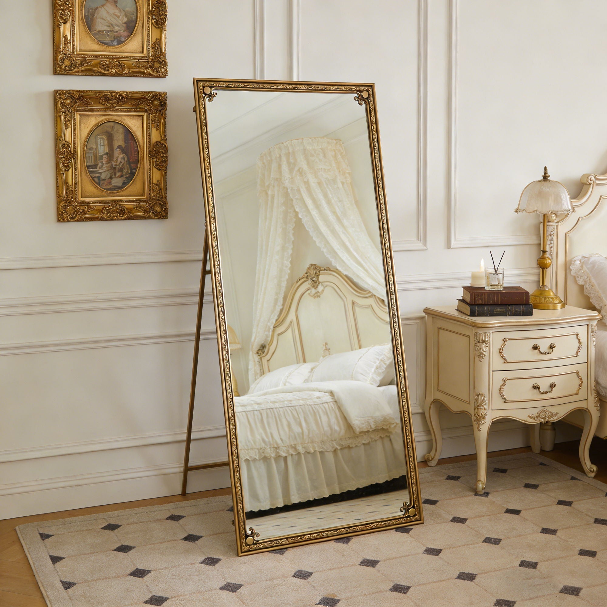 Full Length Mirror With Stand, Floor Standing Dressing - Antique Gold - HearthHub