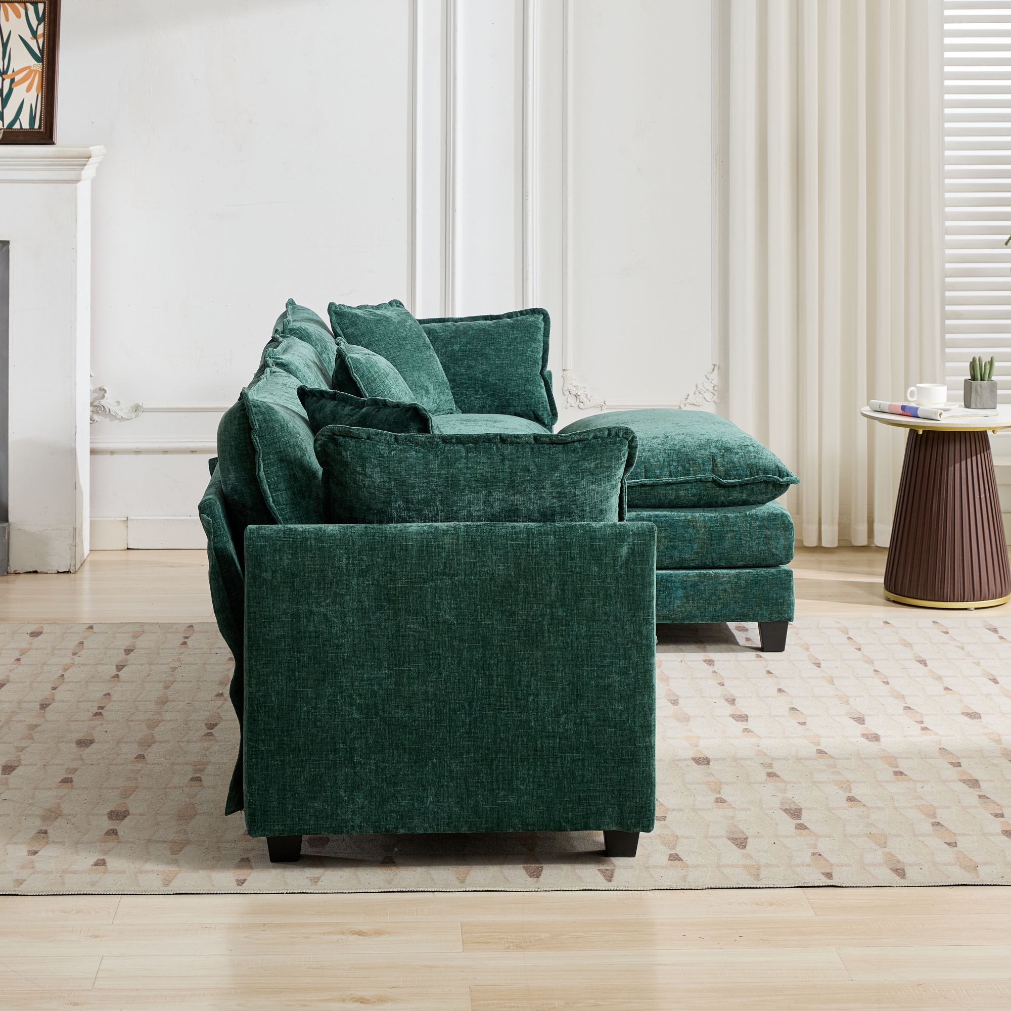 Cloud 3 Seats Sofa (Ottoman is not included) Chenille Fabric in Green - HearthHub