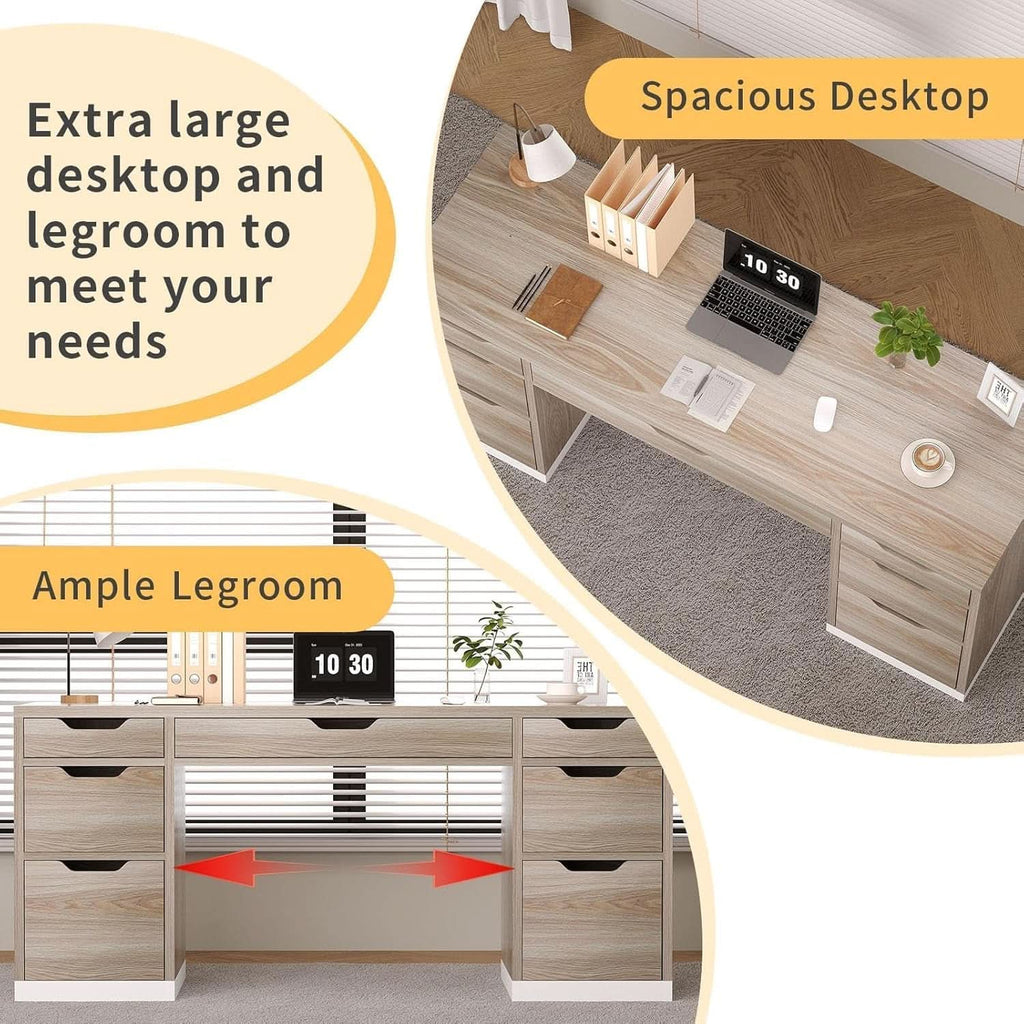 54 Inch Computer Desk With Storage Drawers White Walnut - HearthHub