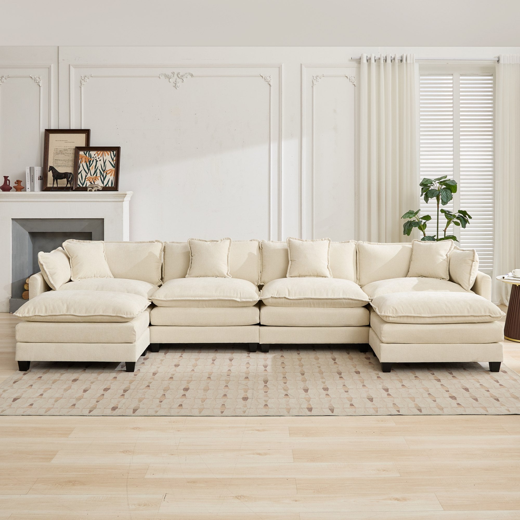 Cloud 4 Seats Sofa (Ottoman is not included) with Chenille Fabric in Beige - HearthHub