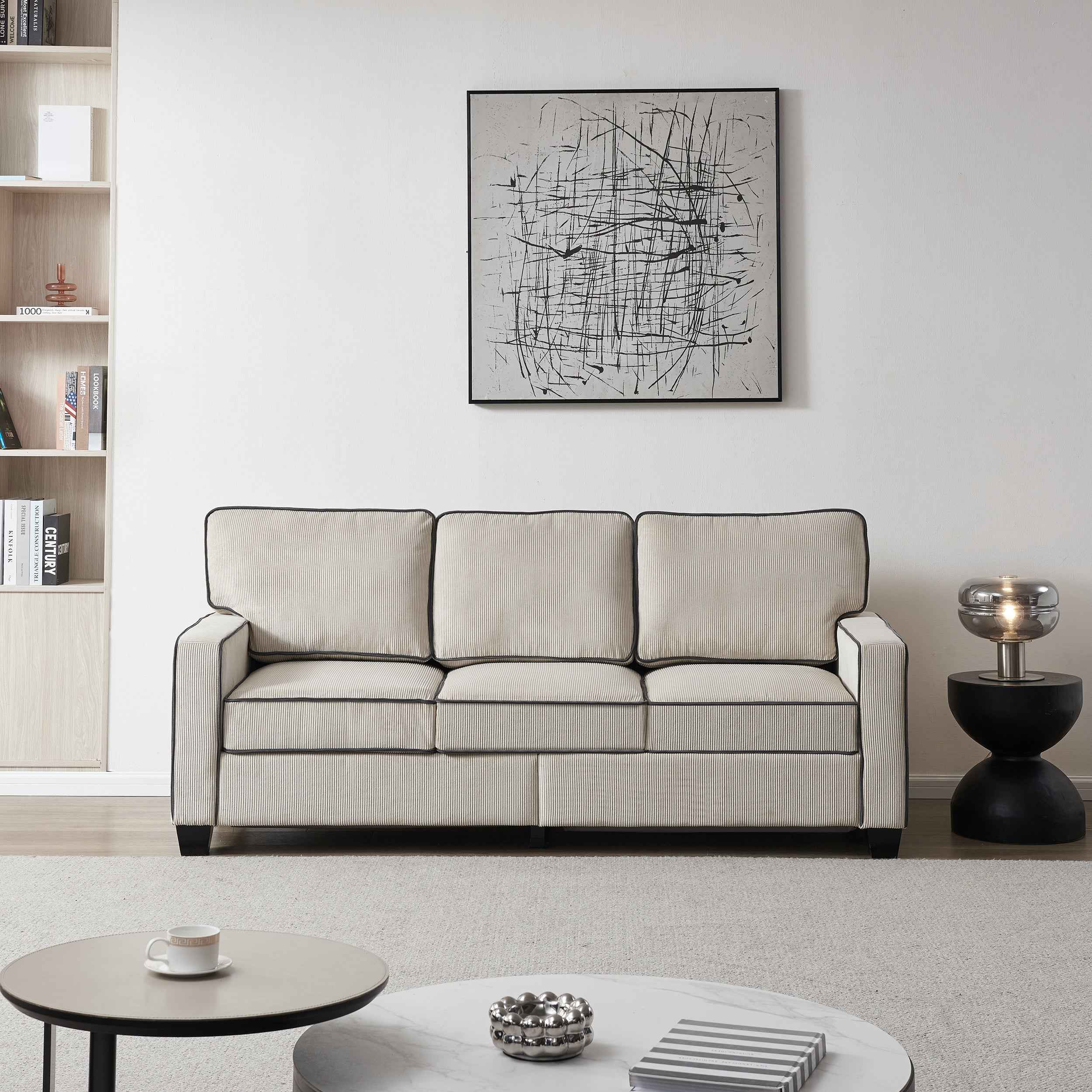 Living Room Sofa with Storage Beige Corduroy - HearthHub
