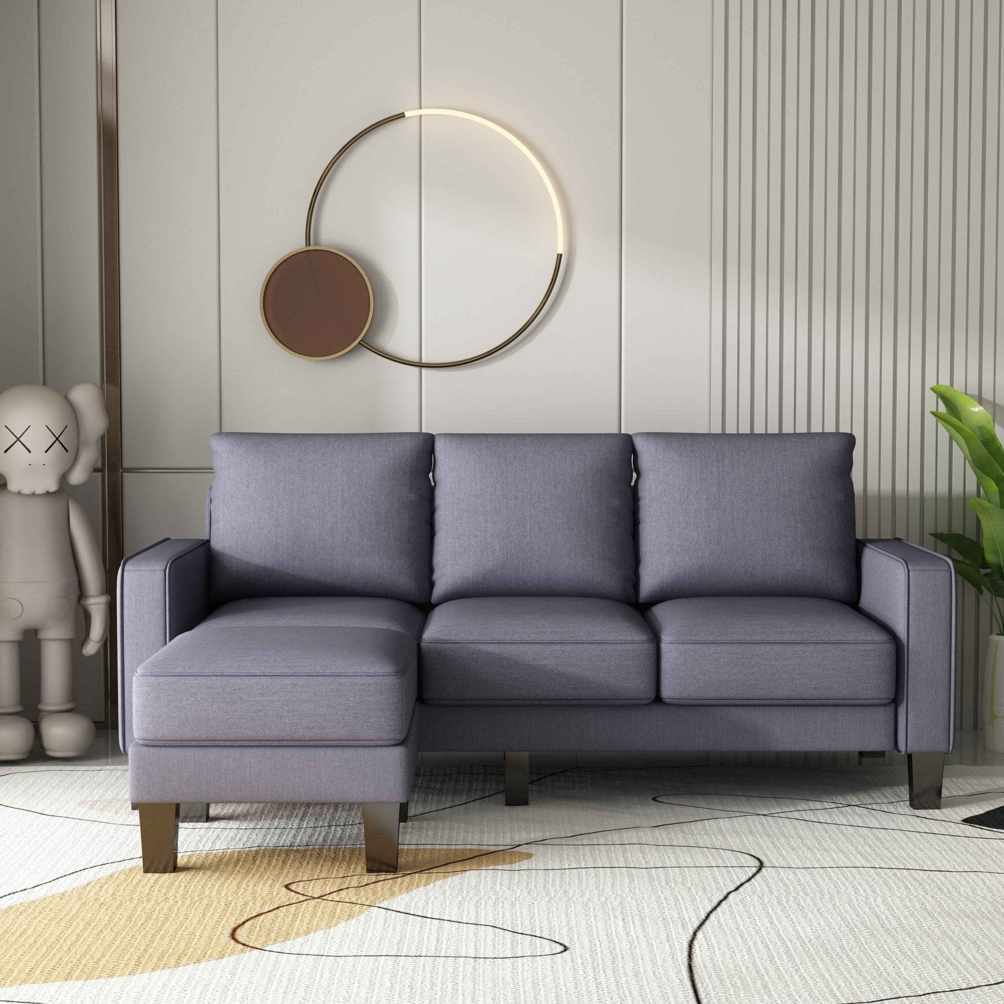 Modern Living Room Furniture L Shape Sofa with Ottoman in Dark Grey - HearthHub