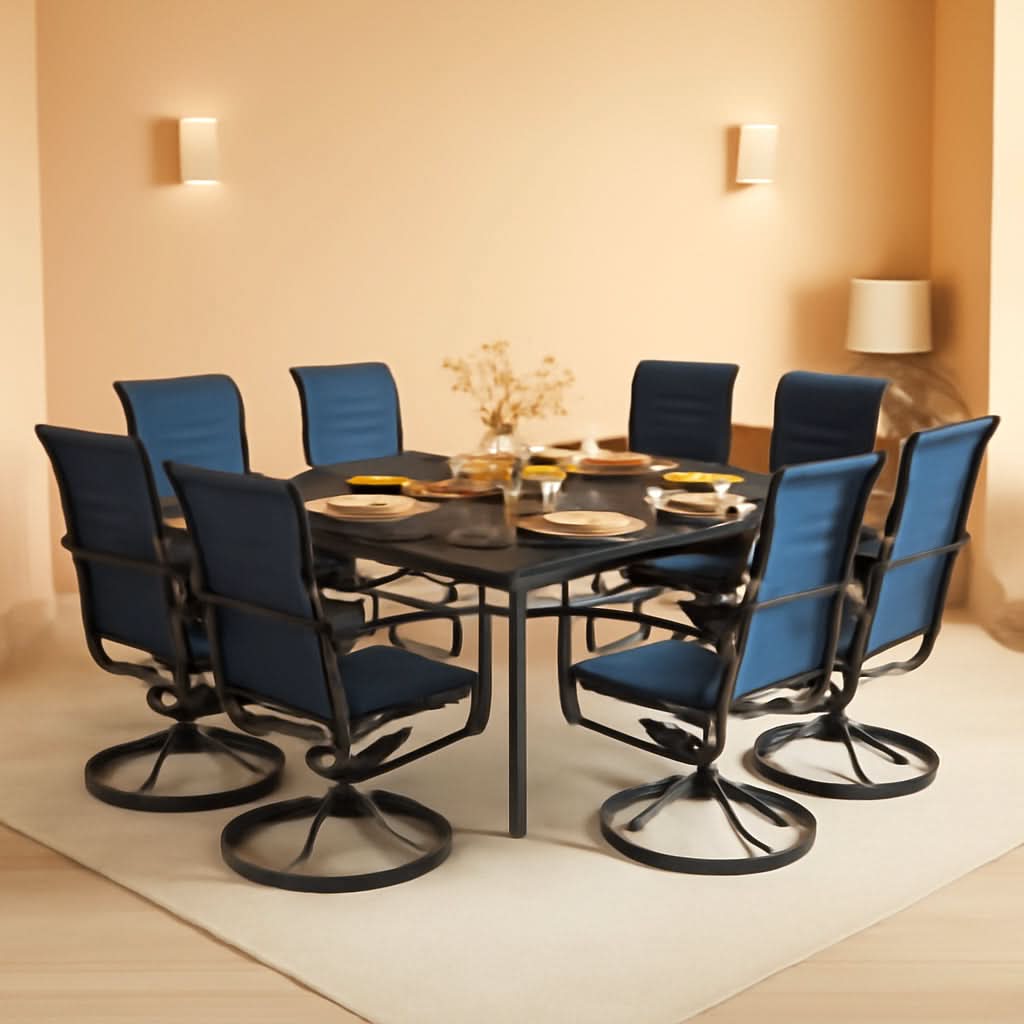 9 Piece Outdoor Dining Set Blue Patio Table With Chairs - HearthHub