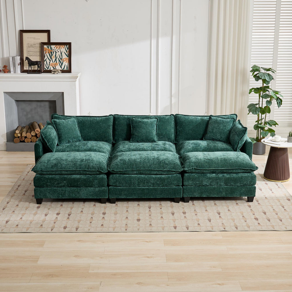 Cloud 3 Seats Sofa (Ottoman is not included) Chenille Fabric in Green - HearthHub