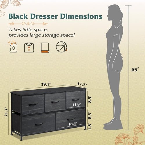 Dresser for Bedroom with 5 Drawers, Wide Chest of Drawers, Fabric - HearthHub