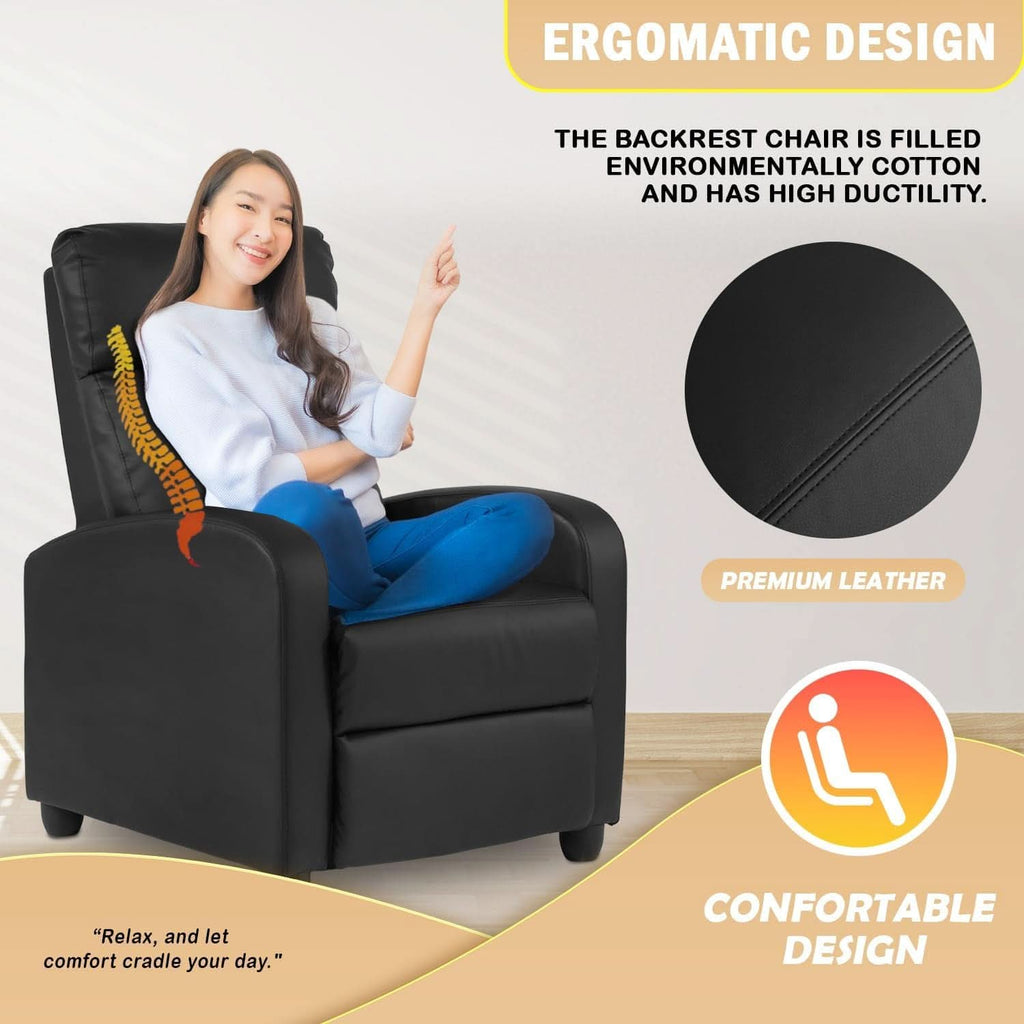 Black Leather Recliner Chair With Lumbar Support For Living Room - HearthHub