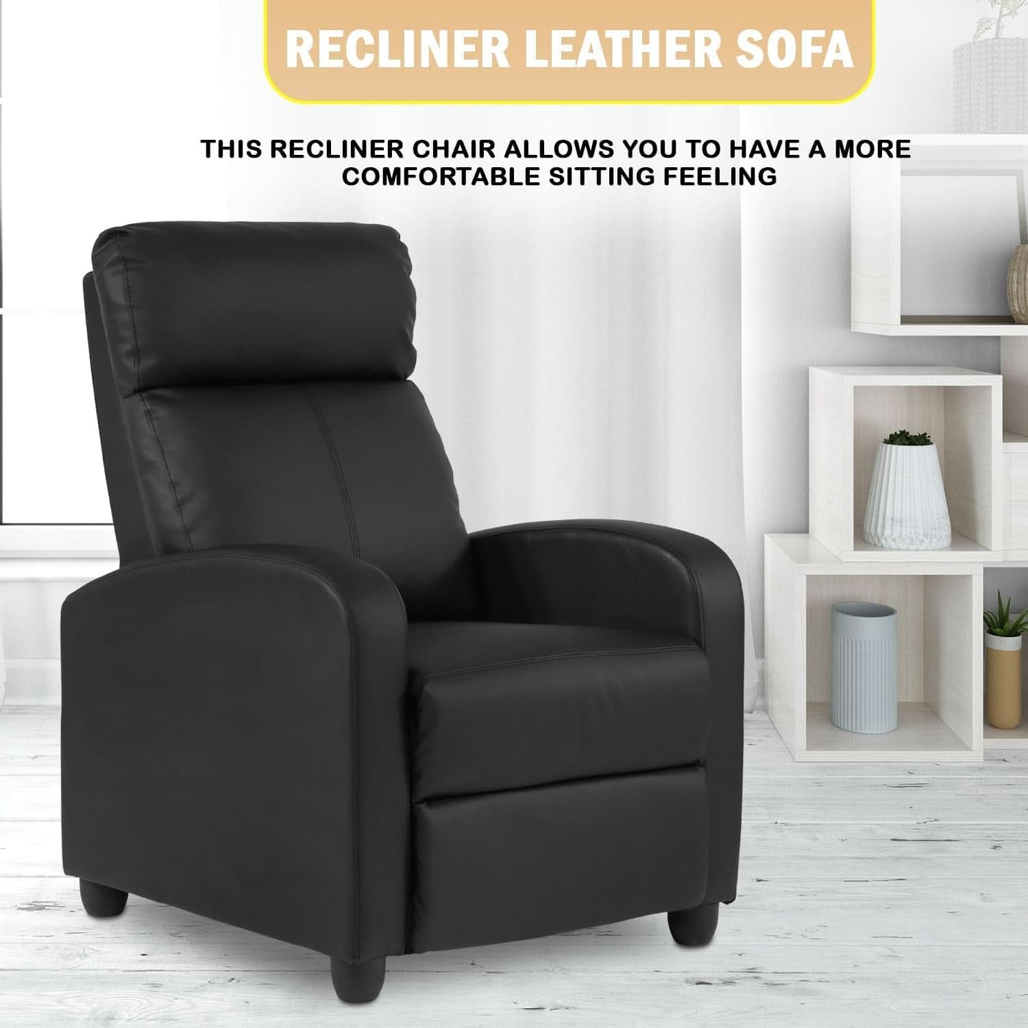 Black Leather Recliner Chair With Lumbar Support For Living Room - HearthHub