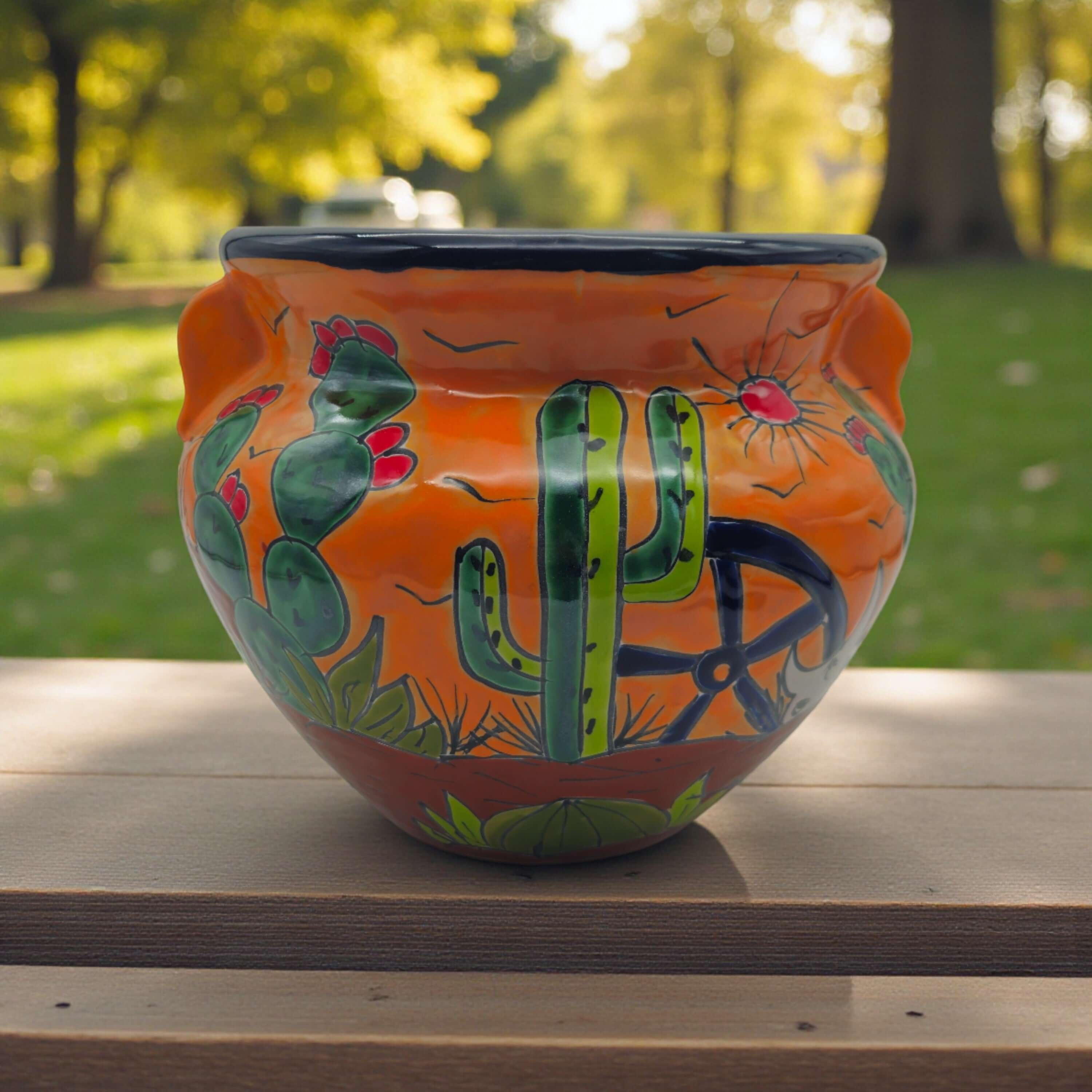 Hand - Painted Talavera Cactus Flower Pot | Desert Michoacana Planter - HearthHub