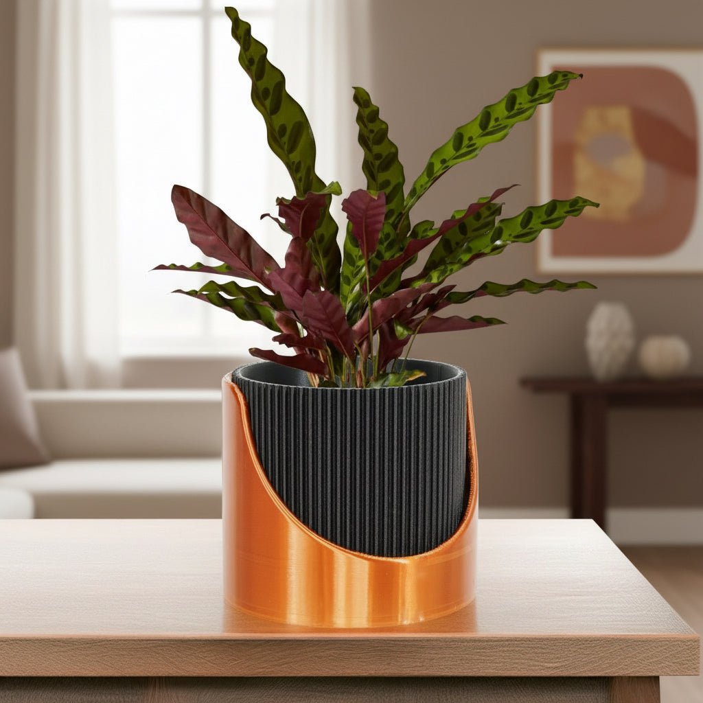 4 Inch Self Watering Planter, Large Indoor Outdoor Plant Pot with Drainage, Terracotta, Green, Beige, Modern Ribbed Design - HearthHub