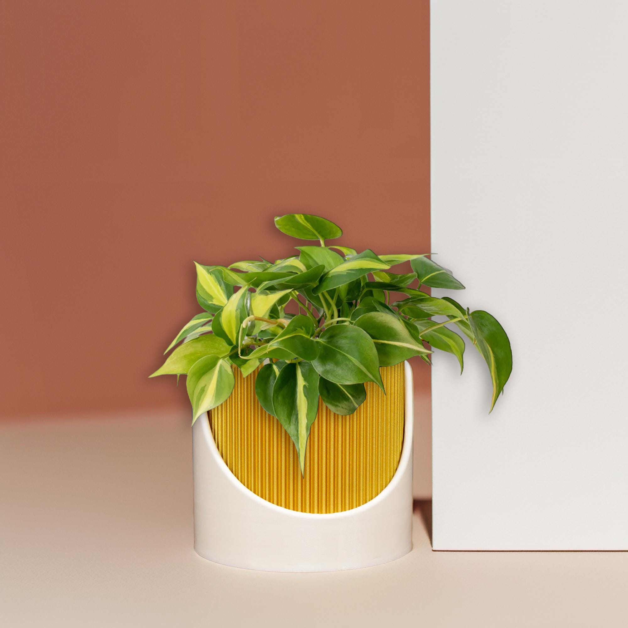 4 Inch Self Watering Planter, Large Indoor Outdoor Plant Pot with Drainage, Terracotta, Green, Beige, Modern Ribbed Design - HearthHub