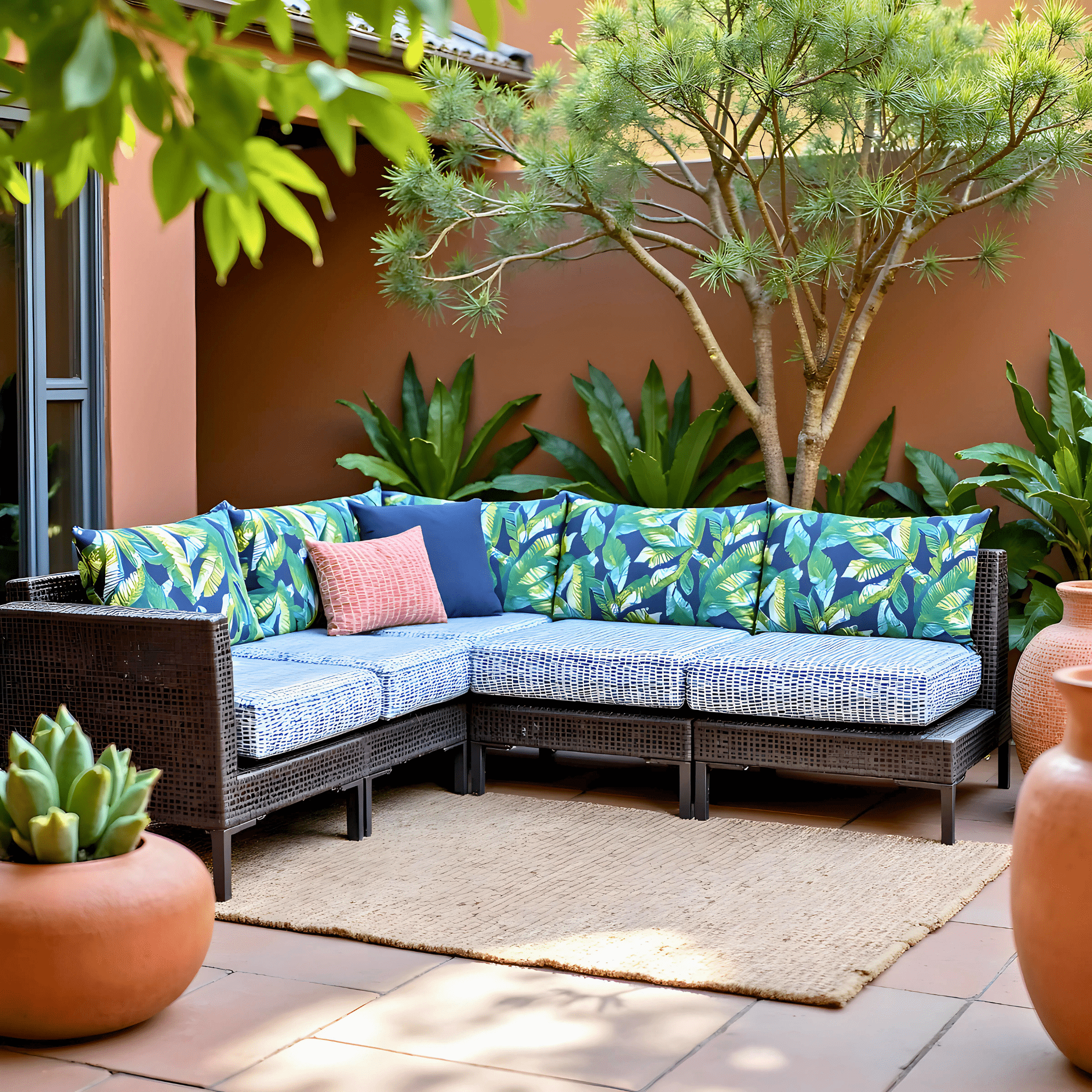 Banana Leaf Blue Rain Outdoor Slip Covers, Compatible with IKEA Duvholmen - HearthHub