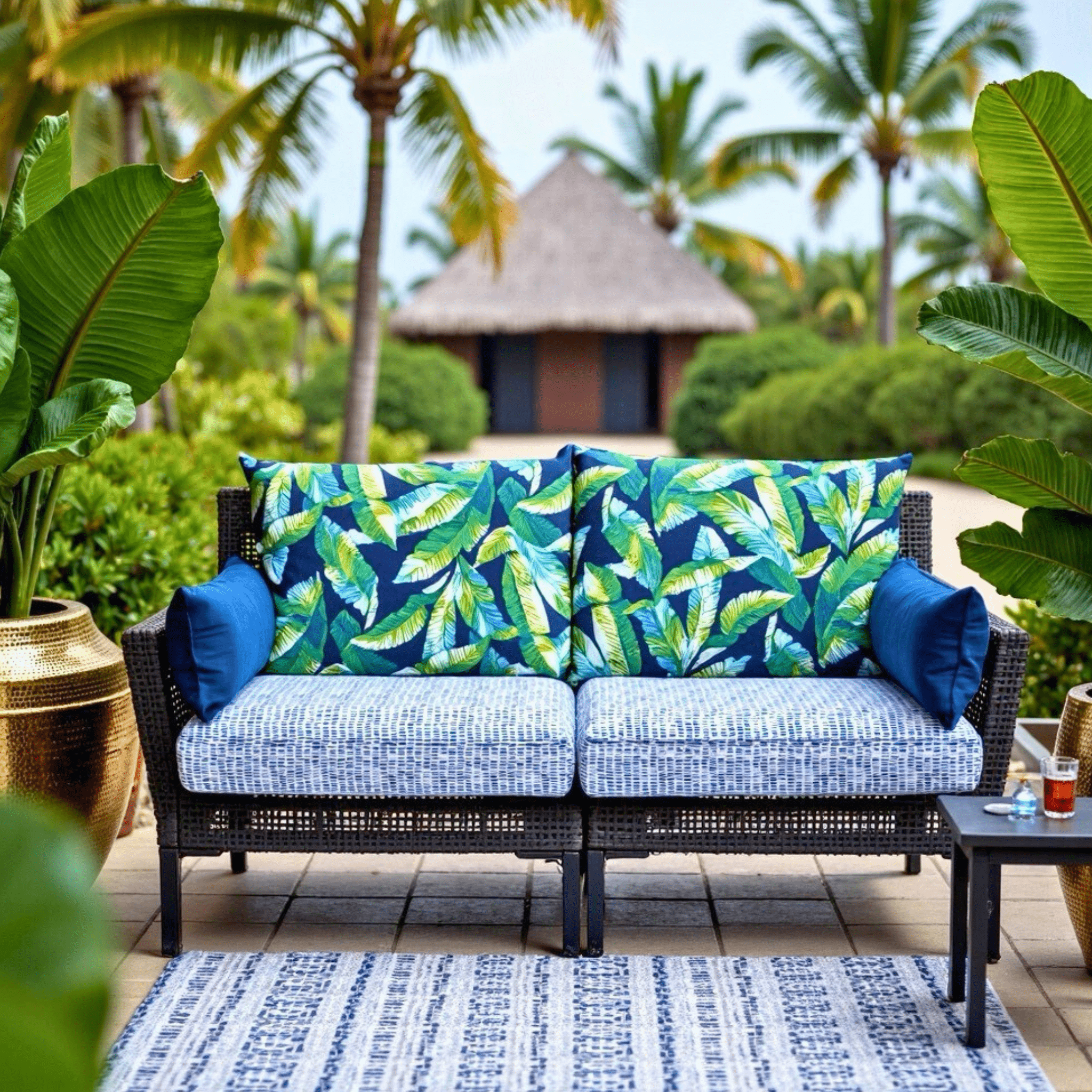 Banana Leaf Blue Rain Outdoor Slip Covers, Compatible with IKEA Duvholmen - HearthHub