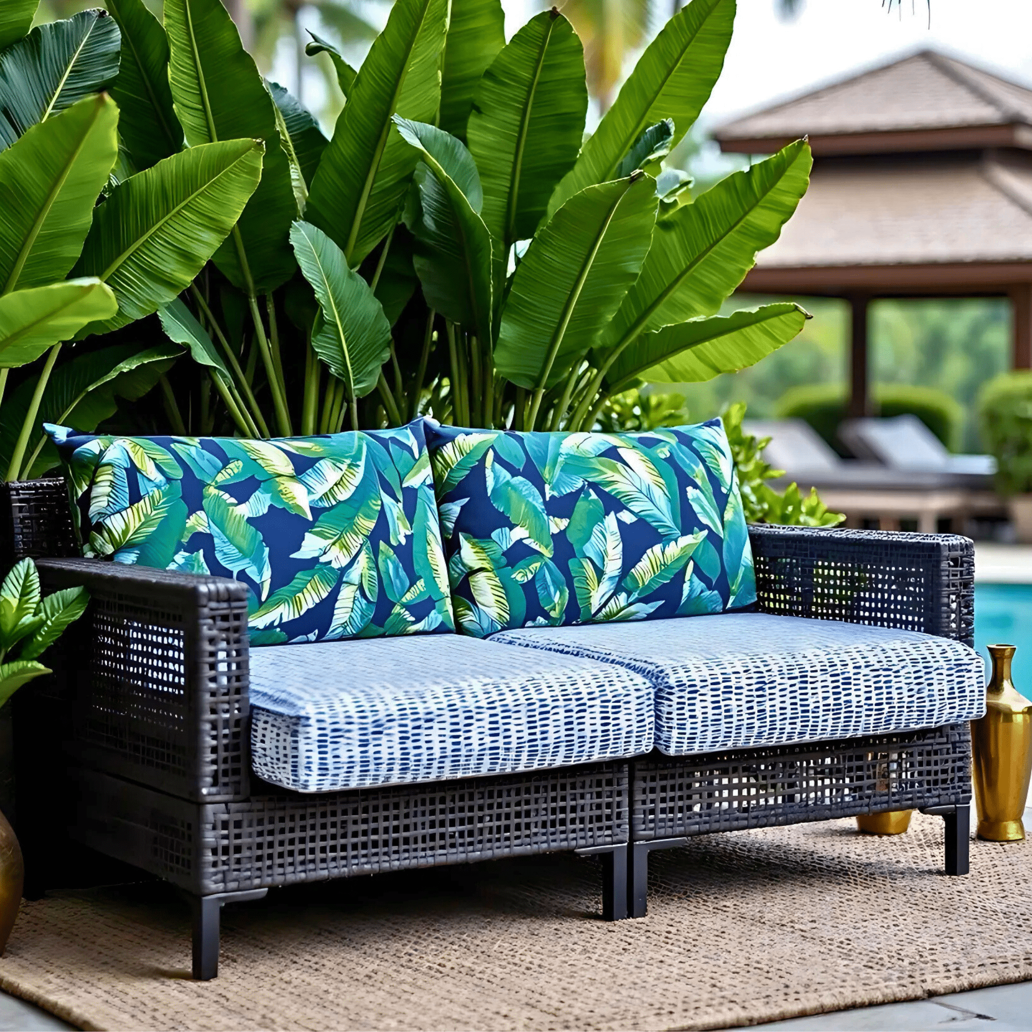 Banana Leaf Blue Rain Outdoor Slip Covers, Compatible with IKEA Duvholmen - HearthHub