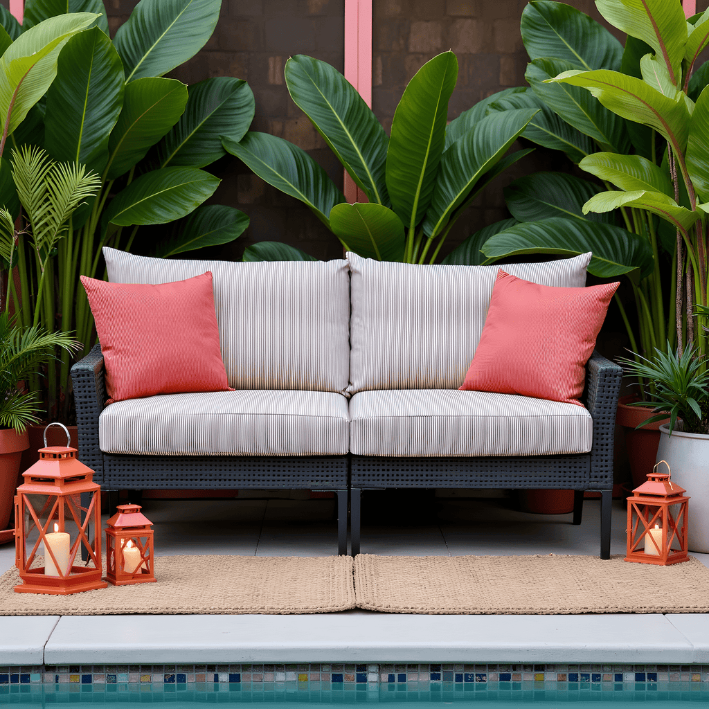 Beige Stripe Outdoor Slip Covers, Compatible with IKEA Duvholmen Kuddarna - HearthHub