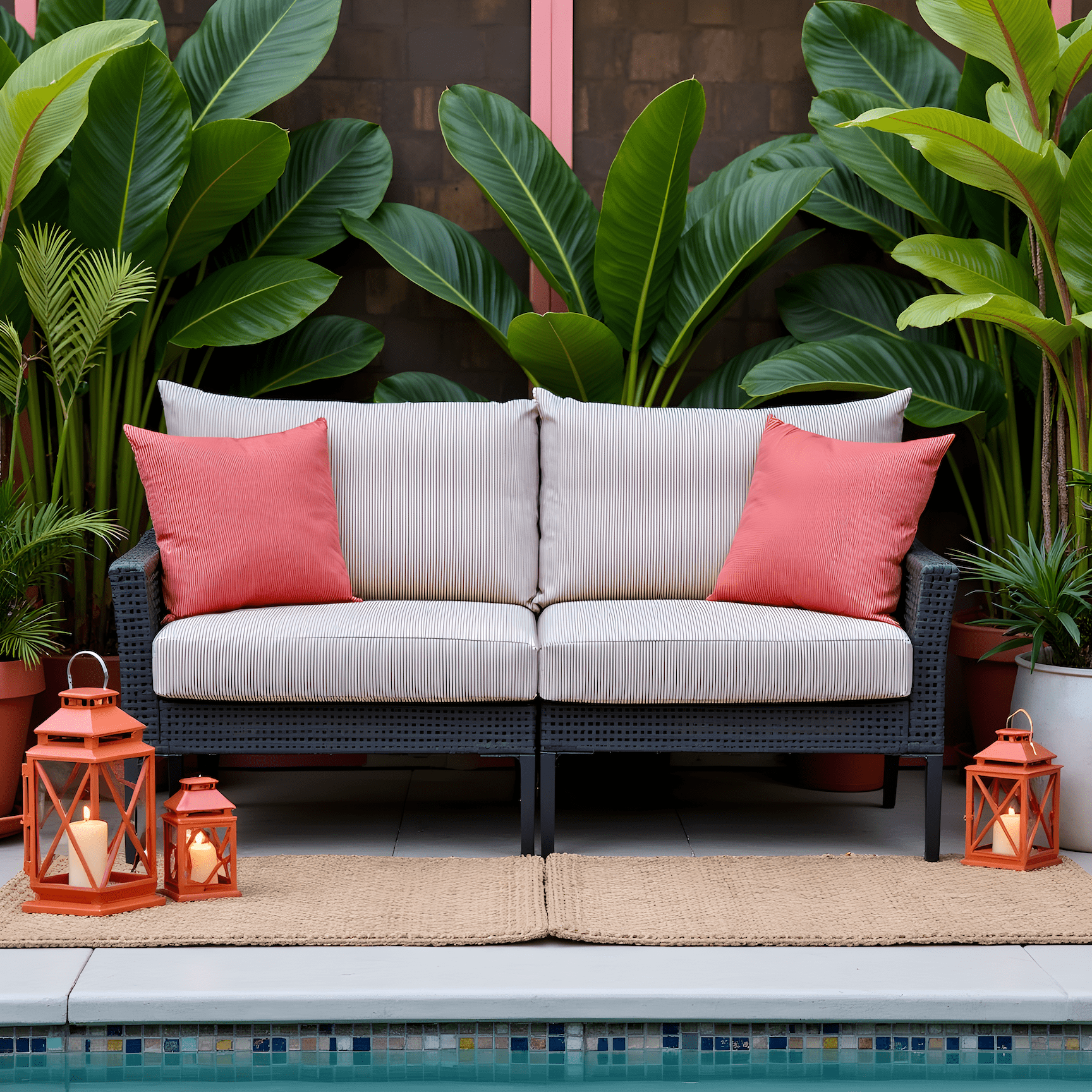 Beige Stripe Outdoor Slip Covers, Compatible with IKEA Duvholmen Kuddarna - HearthHub
