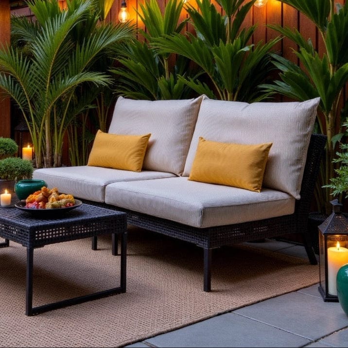 Beige Stripe Outdoor Slip Covers, Compatible with IKEA Duvholmen Kuddarna - HearthHub